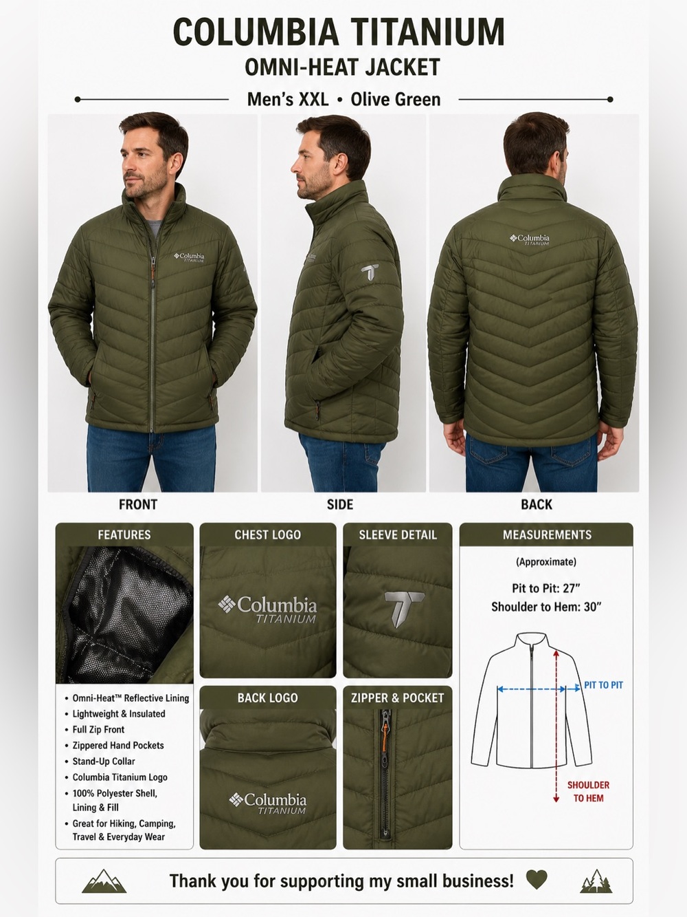Columbia Titanium Omni-Heat Jacket Men’s XXL Olive Green Insulated Full Zip